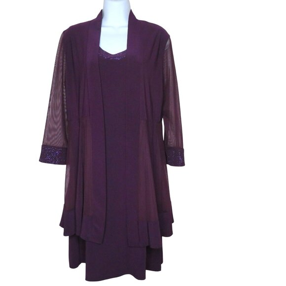 R&M Richards Dress Jacket S Plum Purple Shimmer Sheer Cruise Wedding Party - Picture 4 of 16